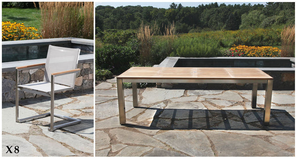 Teak & Stainless Steel Outdoor Dining Set for 8