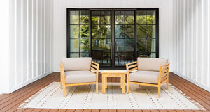 Teak outdoor club chair set - Sunbrella Spectrum Mushroom