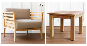 Teak outdoor club chair and end table - Sunbrella Spectrum Mushroom