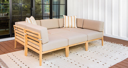 Bali teak outdoor daybed - Sunbrella Spectrum Mushroom