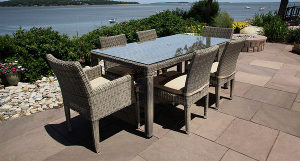 Corsica dining set for 6 2 - Sunbrella Spectrum Mushroom