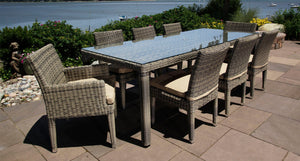 Corsica dining set for 8 angle - Sunbrella Spectrum Mushroom