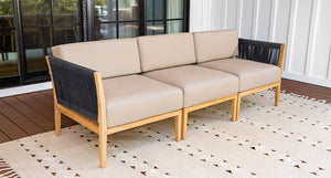 Malibu teak and rope outdoor sofa - Sunbrella Spectrum Mushroom