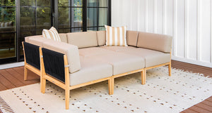 Malibu outdoor teak and rope patio daybed - Sunbrella Spectrum Mushroom