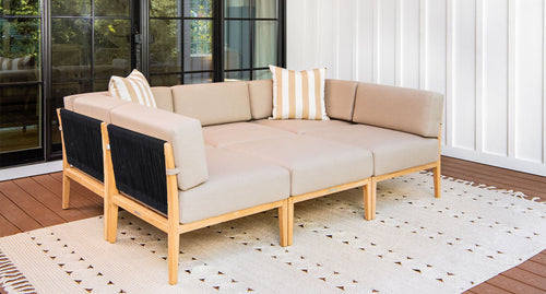 Malibu outdoor teak and rope patio daybed - Sunbrella Spectrum Mushroom