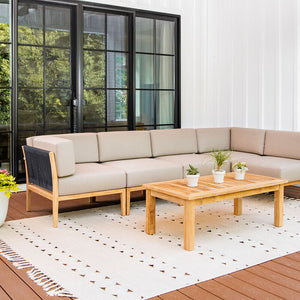 Malibu teak and rope outdoor sectional - Sunbrella Spectrum Mushroom