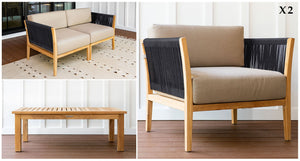 Malibu Teak & Rope Loveseat Club Chair pieces- Sunbrella Spectrum Mushroom