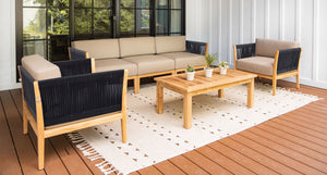 Malibu Teak & Rope Sofa Club Chair Set2 - Sunbrella Spectrum Mushroom