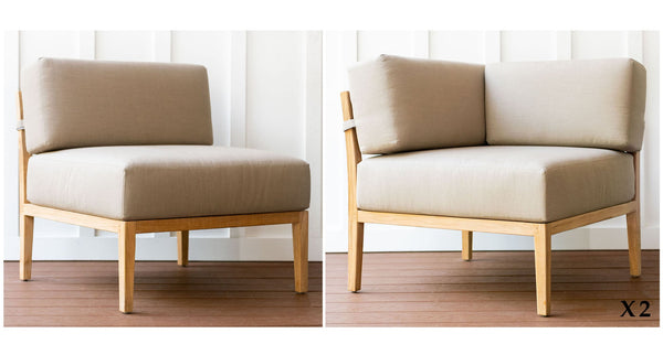 Bali teak outdoor sofa pieces- Sunbrella Spectrum Mushroom