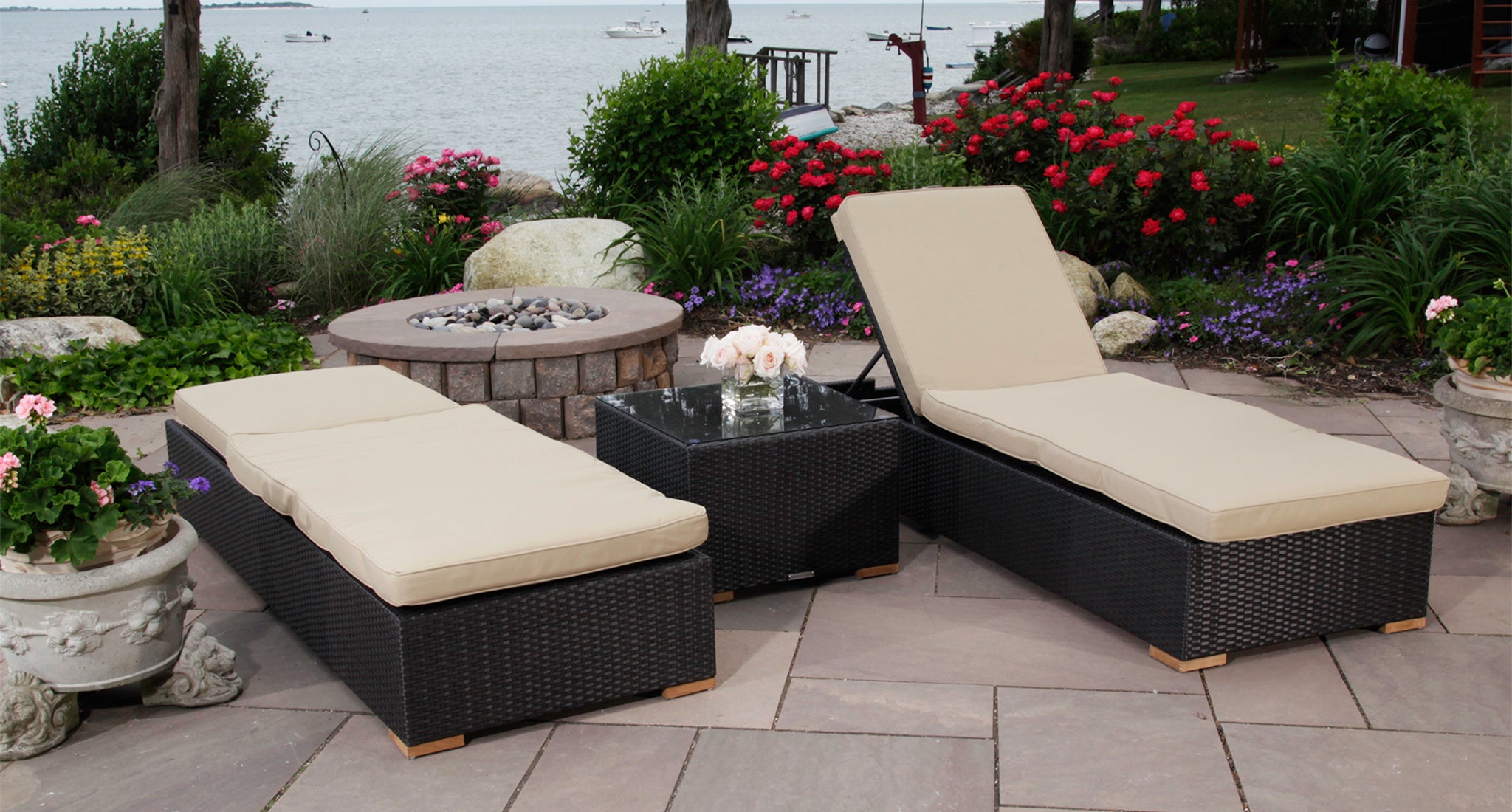 2 chair patio set with umbrella Salina Outdoor Lounge Chair Set, Sunbrella Spectrum Mushroom