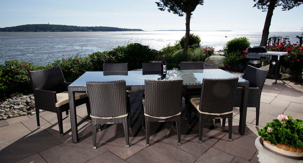 Salina outdoor dining set for 8 - Sunbrella Spectrum Mushroom