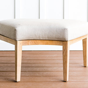 Santorini teak ottoman2 - Sunbrella Spectrum Mushroom