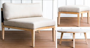 Teak and rope santorini outdoor daybed pieces - Sunbrella Spectrum Mushroom